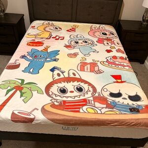 Labubu Cute Cartoon Plush Throw Blanket, 60” x 78” Soft Fluffy Warm Cozy Fleece